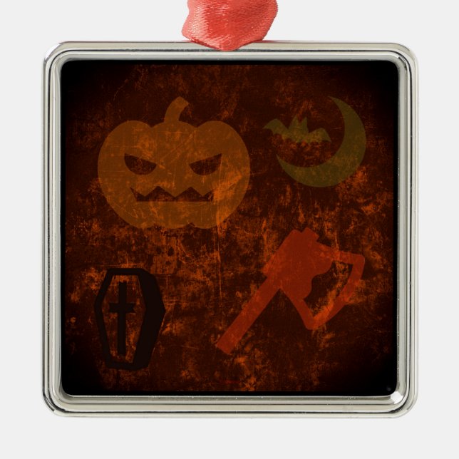 Halloween Scares on Eerie Background Metal Tree Decoration (Front)