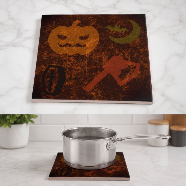 Halloween Scares on Eerie Background Tile (Halloween Scares on Eerie Background Tile)