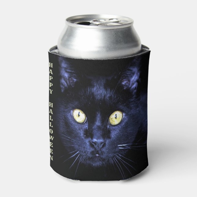 Halloween Scary Black Cat Horror Dark Night Can Cooler (Can Front)