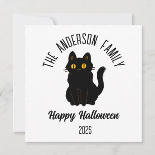 Halloween Scary Black Cat Personalised Name Holiday Card