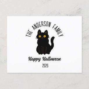 Halloween Scary Black Cat Personalised Name Holiday Postcard