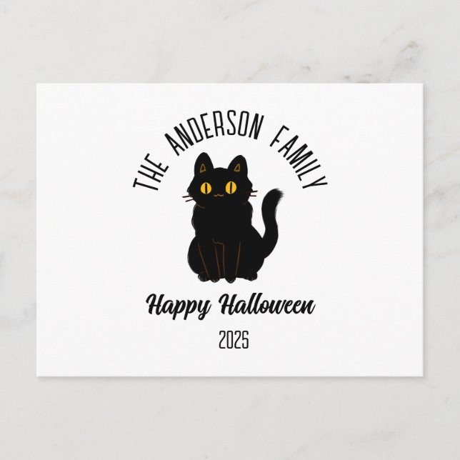 Halloween Scary Black Cat Personalised Name Holiday Postcard (Front)