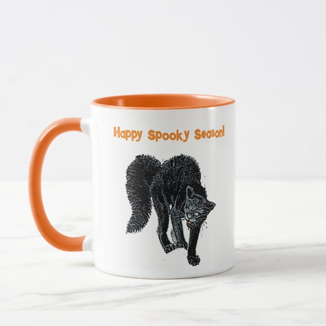 Halloween Scary Black Cat Spooky Holiday Cartoon  Mug (Left)