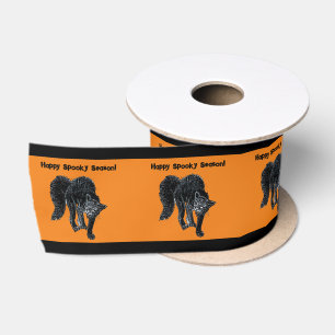 Halloween Scary Black Cat Spooky Holiday Cartoon Satin Ribbon
