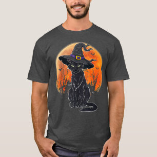 Halloween Scary Black Cat With Witch Hat Premium T-Shirt