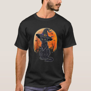 Halloween Scary Black Cat With Witch Hat T-Shirt