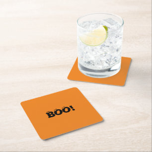 Halloween Scary Boo! eyeballs black orange Square Paper Coaster