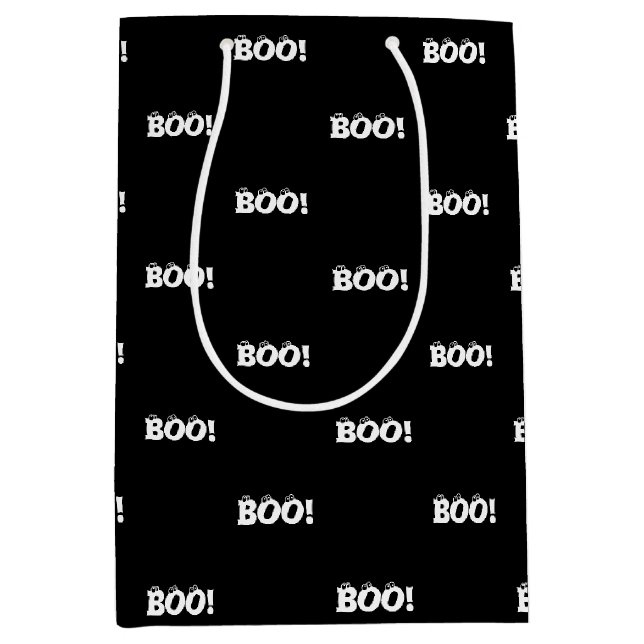 Halloween Scary Boo! eyeballs black white pattern Medium Gift Bag (Front)