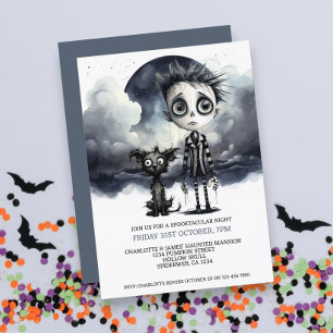Halloween Scary Boy and Dog Under a Full Moon Invitation
