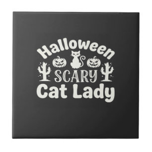 Halloween Scary Cat Lady_1 Ceramic Tile