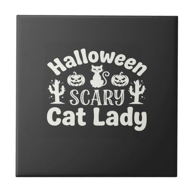 Halloween Scary Cat Lady_1 Ceramic Tile (Front)