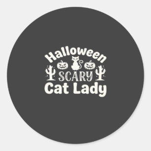 Halloween Scary Cat Lady_1 Classic Round Sticker
