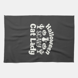 Halloween Scary Cat Lady_1 Tea Towel