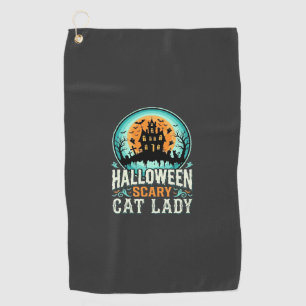 Halloween Scary Cat Lady Haunted House Design_1 Golf Towel