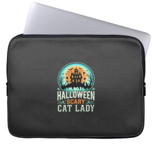 Halloween Scary Cat Lady Haunted House Design_1 Laptop Sleeve