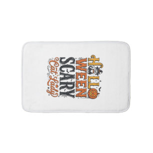 Halloween Scary Cat Lady Vintage Cat Shirt Design_ Bath Mat