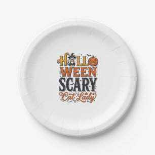 Halloween Scary Cat Lady Vintage Cat Shirt Design_ Paper Plate