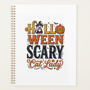Halloween Scary Cat Lady Vintage Cat Shirt Design_ Planner