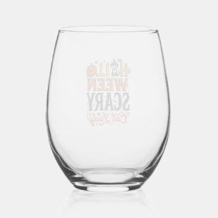 Halloween Scary Cat Lady Vintage Cat Shirt Design_ Stemless Wine Glass