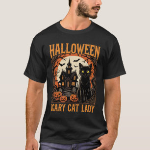 Halloween Scary Cat Lady Vintage Design T-Shirt