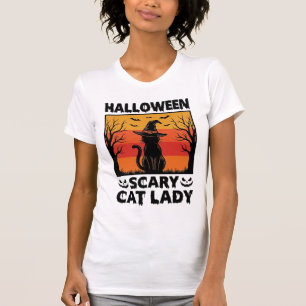 Halloween Scary Cat Lady Vintage Engraving Shirt D