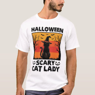 Halloween Scary Cat Lady Vintage Engraving Shirt D