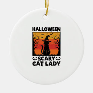 Halloween Scary Cat Lady Vintage Engraving Shirt D Ceramic Ornament