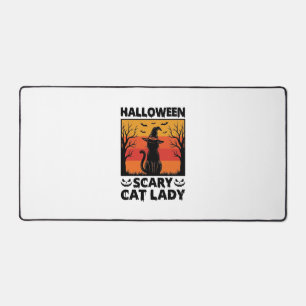 Halloween Scary Cat Lady Vintage Engraving Shirt D Desk Mat