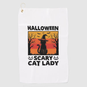 Halloween Scary Cat Lady Vintage Engraving Shirt D Golf Towel