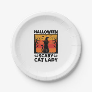 Halloween Scary Cat Lady Vintage Engraving Shirt D Paper Plate