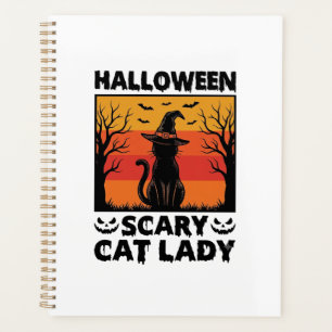Halloween Scary Cat Lady Vintage Engraving Shirt D Planner