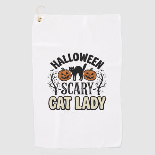 Halloween Scary Cat Lady Vintage Vector Design_1 Golf Towel