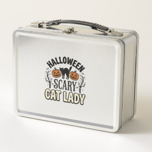 Halloween Scary Cat Lady Vintage Vector Design_1 Metal Lunch Box