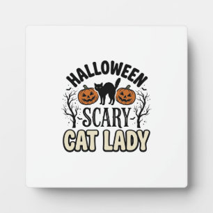 Halloween Scary Cat Lady Vintage Vector Design_1 Plaque