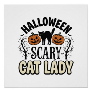 Halloween Scary Cat Lady Vintage Vector Design_1 Poster