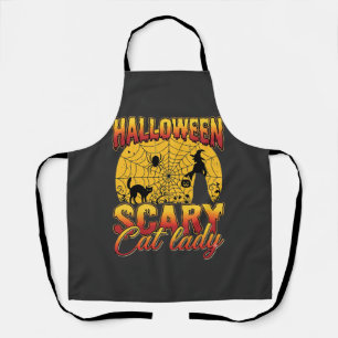 Halloween Scary Cat Lady Witch Spider Web Apron