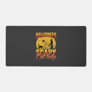 Halloween Scary Cat Lady Witch Spider Web Desk Mat