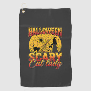 Halloween Scary Cat Lady Witch Spider Web Golf Towel