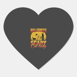 Halloween Scary Cat Lady Witch Spider Web Heart Sticker