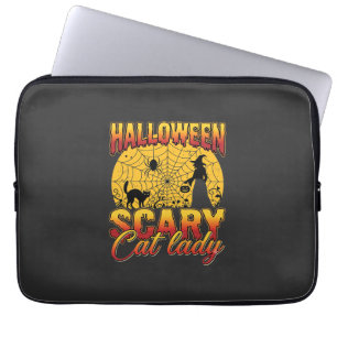 Halloween Scary Cat Lady Witch Spider Web Laptop Sleeve