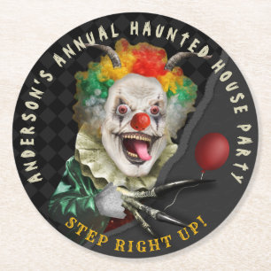 Halloween Scary Clown Adult Creepy Circus Party Round Paper Coaster