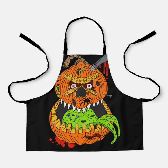 Halloween Scary Creepy Evil Pumpkin Monster Kids Apron (Front)