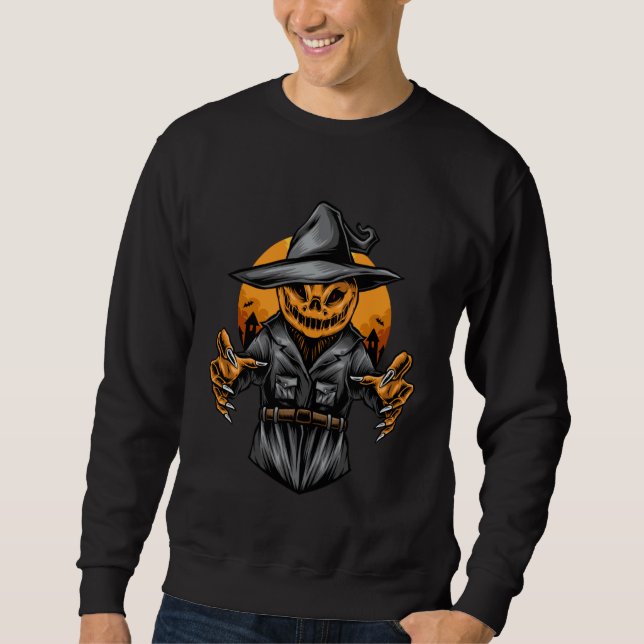 Halloween Scary Dancing Skeleton Pumpkin Happy Hal Sweatshirt (Front)