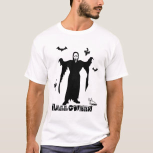 Halloween Scary Death Face, Scary Ghosts And Bats  T-Shirt