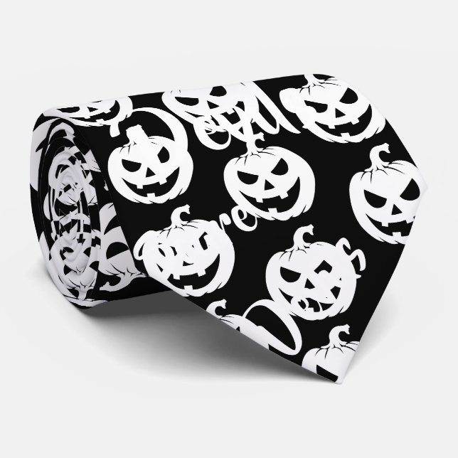 Halloween Scary Face Jack-O-Lantern Custom Tie (Rolled)