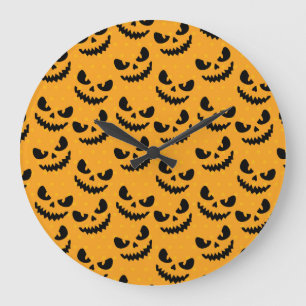 Halloween: scary faces, vintage style. large clock