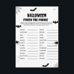 Halloween scary finish the phrase party game card<br><div class="desc">Halloween party game card</div>