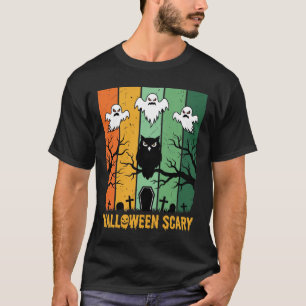 Halloween Scary Ghost Owl Graveyard Retro T-Shirt