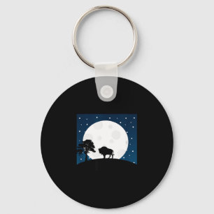 Halloween scary gift - bison on moon - buffalo key ring