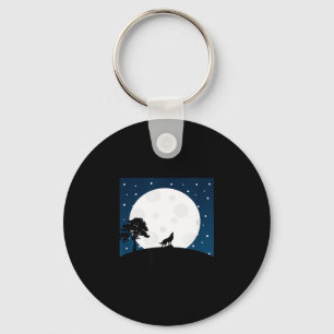 Halloween scary gift - wolf on moon - animal lover key ring